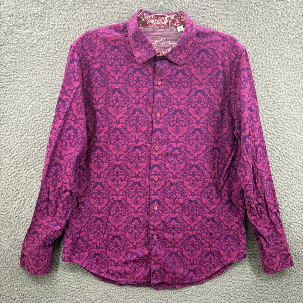 Robert Graham Button Up Shirt Mens Medium Purple Damask Paisley Long Sleeve - Picture 2 of 11